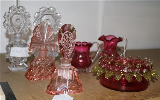 4 x glass scent bottles & 3 x cranberry items.